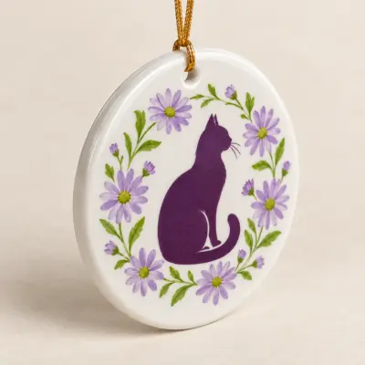 Cat in Bloom Ceramic Keepsake Ornament — alternate detail view