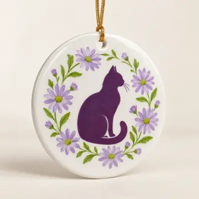 Cat in Bloom Ceramic Keepsake Ornament — main product view