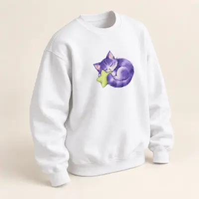 Sleepy Cat Printed Crewneck Sweatshirt — alternate detail view