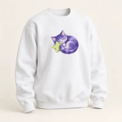 Sleepy Cat Printed Crewneck Sweatshirt — main product view