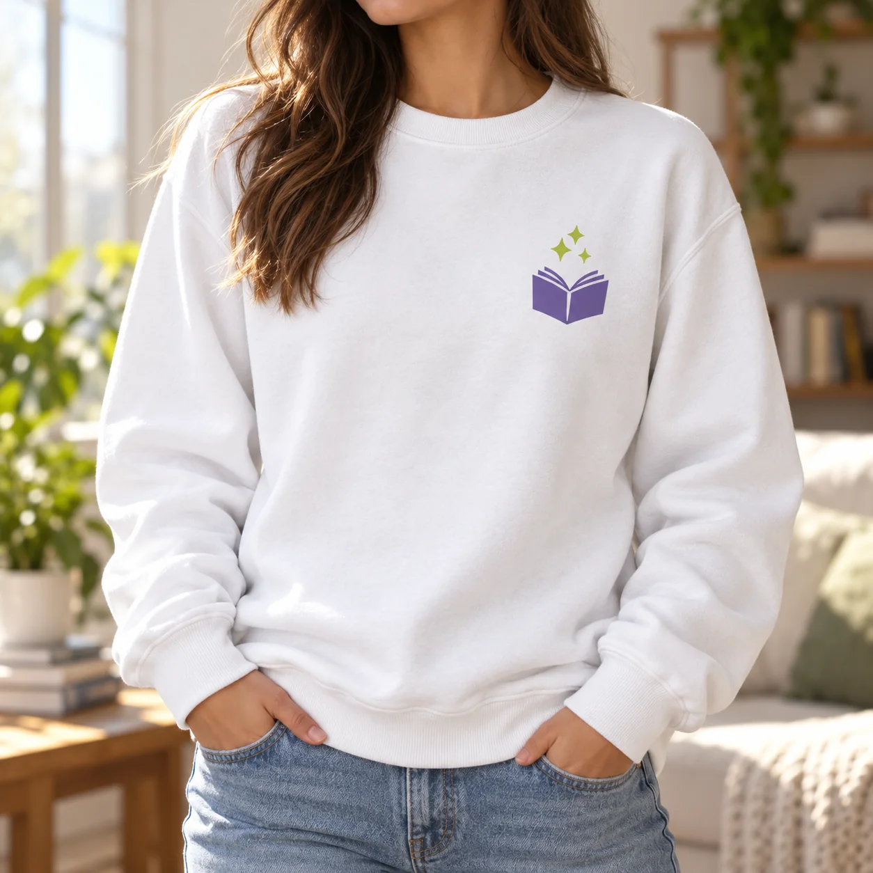 Book Spark Printed Crewneck Sweatshirt — lifestyle view